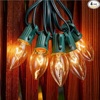 Minetom C9 Clear Christmas String Lights, 50FT 50 Bulbs Bright & Warm Outdoor Christmas Lights, Long Life C9 String Lights for Tree Patio Gazebo Wreath, Green Wire