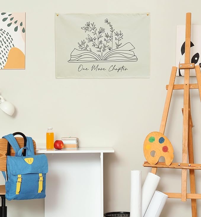 Classroom Kindergarten Preschool Homeschool Reading Room Wall Decor-Hanging Rectangular Canvas Banner Flag Poster Wall Sign Art-Back to School Gift for Boy Girl Kids Teen Book Lover-One More Chapter