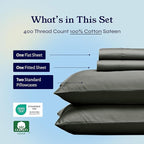 California Design Den Natural 100% Cotton Sheets, Full Size Sheets Set, 400 Thread Count Sateen Bedding, Deep Pockets with All-Around Elastic for a Snug Fit, Cool & Durable Bed Set - Grey