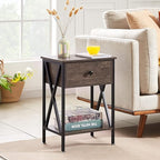VECELO Nightstands Set of 2, Modern Bedside End Tables, Night Stands with Drawer and Storage Shelf for Living Room Bedroom, Industrial Metal Frame
