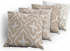 Ambesonne Vintage Throw Pillow Cushion Case Pack of 4, Monochrome Design Grid Trellis Quatrefoil Mesh and Dahlia Flowers Modern Print, Modern Accent Double-Sided Digital Printing, 18", Tan and White