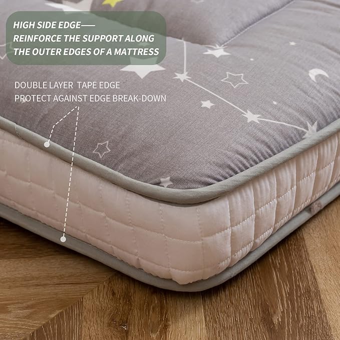 MAXYOYO Grey Constellation Futon Mattress, Padded Japanese Floor Mattress Quilted Bed Mattress Topper, Extra Thick Folding Sleeping Pad Breathable Floor Lounger Guest Bed for Camping Couch, Queen