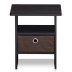 Furinno ANDREY Side Table, End Table, Night Stand with Open Shelves and Storage Bin, Bedside Table, for Living Room, Bedroom, Dark Walnut