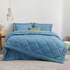 Love's cabin Twin Comforter Set Misty Blue, 5 Pieces Twin Bed in a Bag, All Season Bedding Sets with 1 Comforter, 1 Flat Sheet, 1 Fitted Sheet, 1 Pillowcase and 1 Pillow Sham