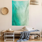 Lunarable Aqua Tapestry Twin Size, Watercolor Effect Wave Pattern Abstract Underwater Illustration Calming Artwork, Wall Hanging Bedspread Bed Cover Wall Decor, Twin Size, White Mint