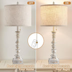 Set of 2 Farmhouse Table Lamps for Living Room, 29.5" Inch Tall Rustic Bedrooms Nightstand Table Lamp with USB-C & USB-A Charging + AC Outlet, Pull Chain Bedside Lamp for End Table, Antique White