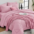 HEVUMYI Pink Queen Comforter Set - 7-Piece All Season Bed in a Bag Queen, Ultra Soft Bedding Set with Comforter, Flat Sheet, Fitted Sheet, Pillowcases, Pillow Shams, Pink