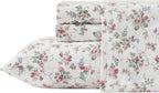 Laura Ashley - Flannel Sheets Queen Size, Anti-Pilling & Wrinkle Resistant Cotton, Touchably Soft for All-Season Comfort - Bed Sheets with Matching Pillowcases & Fitted Sheet (Le Fleur Pink)