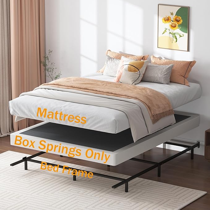 King Box Spring, 5 Inch Box Springs King Size Basics Bed Base, Mattress Foundation, Black Heavy Duty Metal Structure with Cover, No Noise, Easy Assembly