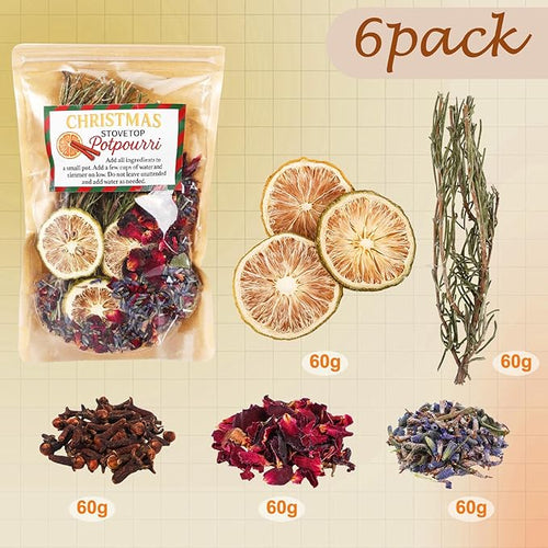 6 Pack Potpourri Simmer Kit 480g Christmas Stovetop Potpourri with Stickers Lemon Garden Scent Winter Natural Non Toxic Home Fragrance for Xmas Scent Stocking Stuffer Gifts