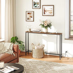 HOOBRO 47.2" Narrow Console Table with Power Outlet, 5.9" Behind Couch Table with Charging Station, Long Sofa Side Table, Skinny Entryway Table for Living Room, Hallway, Foyer, Rustic Brown BF15XG01G1