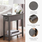Leick Home 10071-GR One Drawer Chairside/Recliner End Table with Shelf, Smoke Gray