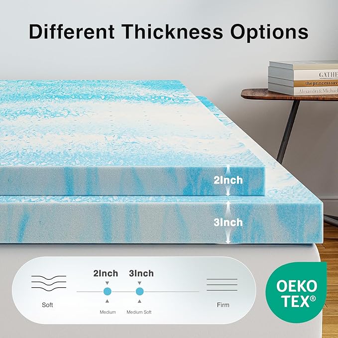 Novilla Memory Foam Mattress Topper Twin - 3 Inch Cooling Gel Infused Memory Foam | Slow-Rebound Pressure Relief | CertiPUR Certified | Comfort for Sleeper Sofa, RV, Camper, Dorm Room