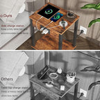 VIMBER Set of 2 End Table with Charging Station, Narrow Side Table with USB Ports and Outlets, Nightstands with 2-Tier Storage Shelves, Sofa Table for Small Space Living Room Bedroom