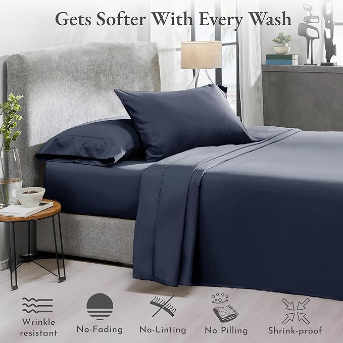 2-Pack Twin XL Sheet Sets - 400 Thread Count 100% Cotton Sateen Sheets - Extra Soft, Breathable & Cooling Sheets, Wrinkle Resistant, 2 Sets of Deep Pocket Bed Sheets - Indigo Dusty Blue
