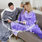 Catalonia Sherpa Wearable Blanket with Sleeves & Foot Pockets for Adult Women Men, Comfy Snuggly Wrap Sleeved Throw Blanket Robe, Gift Idea, Grey