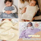 Personalized Embroidered Baby Blanket for Boys/Girls, Cotton Chunky Knit Customized Swaddle with Name, 40 * 30 inches, Handmade Receiving Nursery Blankets, Newborn, Birthday
