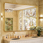 VooBang Bathroom Mirror 30x48 inch, Gold Gorgeous Deep Frame Wall Mirror, Modern Round Corner Bathroom Vanity Mirror for Bedroom, Living Room, Hanging or Leaning Horizontal or Vertical, Gold