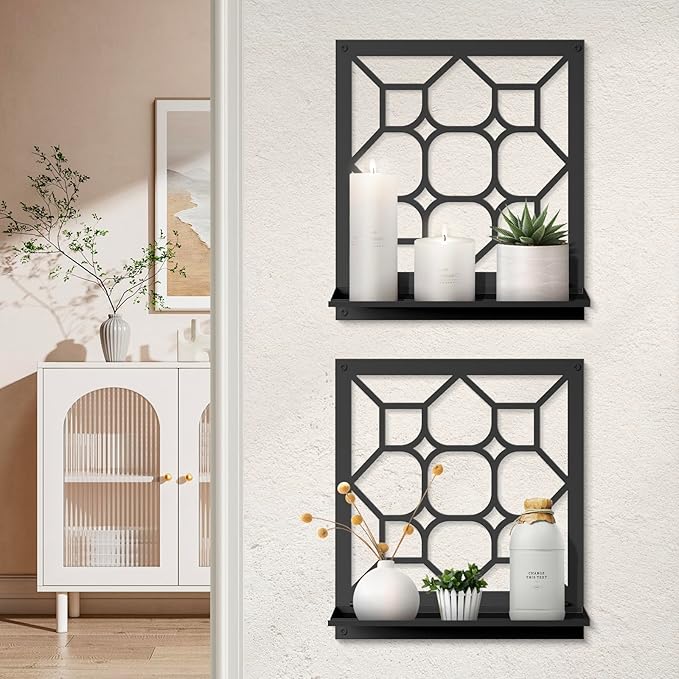 Classical Candle Wall Sconce, Black Bathroom Wall Decor, Farmhouse Wall Art for Living Room Bedroom Bathroom (2 Pack 11.8 x 13 in)