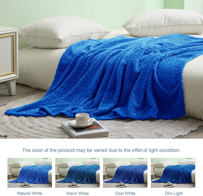 Exclusivo Mezcla Fleece Throw Blanket for Couch, 50x70 Inches Soft Cozy Jacquard Flannel Blankets, Lightweight Fuzzy Plush Warm Throws for Winter, Cobalt Blue
