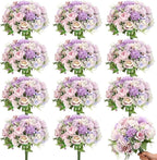 Tigeen Artificial Flowers Artificial Peonies Silk Flowers Faux Peony Fake Peony Silk Hydrangea Bouquet for Wedding Table Centerpiece Floral Vase Decor(Purple,24 Bundles)