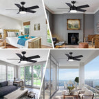 YUHAO 44 Inch Black Ceiling Fan with Light and Remote Control.Noiseless,Dimmable,3CCT,6 Speeds Reversible, DC Ceiling Fans for Indoor or Covered Outdoor