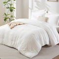 CozyLux Full Size Comforter Sets with Sheets 7 Pieces, White Seersucker Bed in a Bag Textured Luxury Soft Bedding Set with Down Alternative Comforter, Sheets, Pillowcases & Shams for All Seasons
