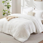 CozyLux Twin Comforter Set with Sheets 5 Pieces, White Seersucker Textured Bed in a Bag for Girls, Luxury Soft Bedding Set with Down Alternative Comforter, Sheets, Pillowcases & Shams for All Seasons