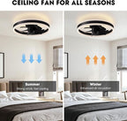 Ceiling Fans with Lights and Remote Flush Mount Black Ceiling Fan with Light,6 Speeds,LED Modern 15" Low Profile Ceiling Fans for Bedroom,Small Room