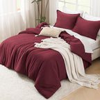 Litanika Burgundy Red Comforter Set Full Size, 3 Pieces Lightweight Solid Bedding Comforter Set, All Season Fluffy Bed Set (79x90In Comforter & 2 Pillowcases)