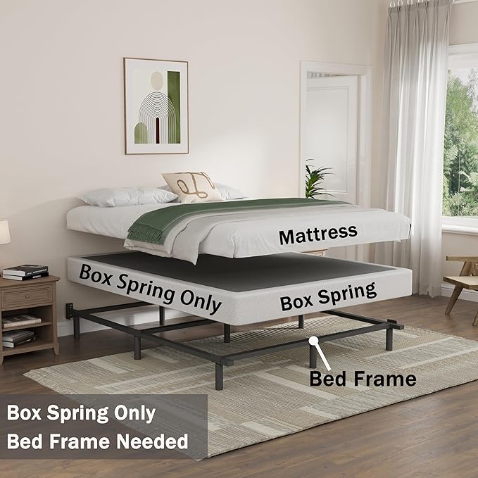King Size Box Spring and Cover Set, 9 Inch High Profile Metal BoxSpring, Heavy Duty Structure Mattress Foundation, Noise Free, Non-Slip, Easy Assembly