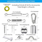 Globe String Light Suspension Kit, Outdoor Light Guide Wire, Vinyl Coated Stainless Steel Steel Cable，Include 50ft Transparent PVC and 304 Stainless Steel Wire Cable, Turnbuckle and Hooks