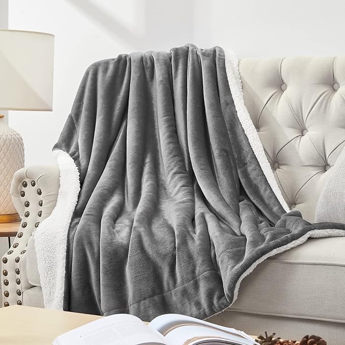 Walensee Sherpa Fleece Blanket (King Size 108”x90” Grey) Plush Throw, Gray Fuzzy Super Soft Reversible Microfiber Flannel Blankets for Couch, Bed, Sofa Ultra Luxurious Warm and Cozy for All Seasons
