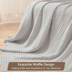 PHF 100% Cotton Waffle Weave Blanket Queen Size for Bed, Soft Lightweight & Breathable, All-Season Comfort, Luxury Aesthetic Woven Bedding for Home Decor, 90"x90", Light Grey