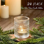 24 Pack Clear Glass Votive Candle Holders, Vintage Candle Holder for Floating Candle, Tealight Candle Holder for Table Centerpieces Home Bridal Shower Birthday Christmas Wedding Party Table Decoration