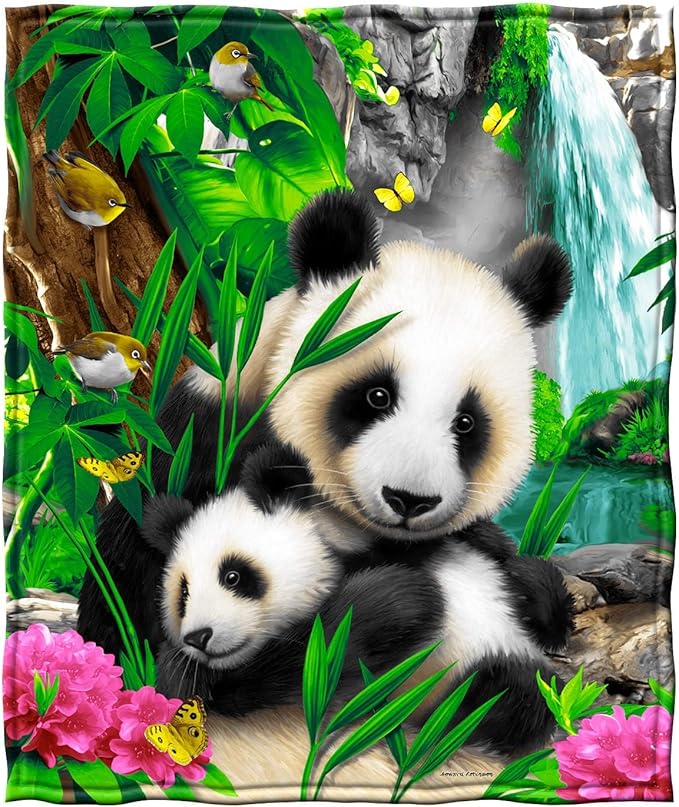 Dawhud Direct Precious Pandas Fleece Blanket for Bed, 75" x 90" Queen Size Panda Fleece Throw Blanket for Women, Men and Kids - Super Soft Plush Panda Blanket Throw