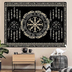 OSUNBD Nordic Vikings Tapestry Large 84x90inches Soft Flannel Vegvsir Symbol Amulet Celtic Rune Scandinavian Aesthetic Mythology Tapestry Wall Hanging for Bedroom Living Room Decor