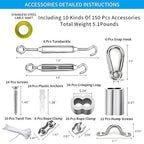 Globe String Light Suspension Kit, Outdoor Light Guide Wire, Vinyl Coated Stainless Steel Steel Cable，Include 300ft Transparent PVC and 304 Stainless Steel Wire Cable, Turnbuckle and Hooks