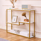 loglus Console Table for Entryway, Faux Marble MDF Sofa Table with Golden Frame (Multilayer, White Marble)