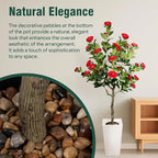 Artificial Camellia Tree 5FT, Red Flower Tree in White Pot, Faux Outdoor Indoor Plant, Potted Artificial Flower for Home Office Housewarming Porch Decor (61'' Height)