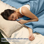 PHF 100% Cotton Waffle Weave Blanket Queen Size for Bed,Snag Proof Lightweight Breathable Moisture-Wicking Throw for Couch,Great for Layering in Cold Weather, Home Decor Gift-Dusty Blue