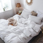 MooMee Bedding Duvet Cover Set 100% Washed Cotton Linen Like Textured Breathable Durable Soft Comfy (Solid Off White, Oversized King Plus 128"x120")