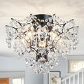 WUZUPS 5-Light Crystal Chandelier Flushmount Ceiling Light Modern Lighting Fixture for Bedroom Hallway Bar Kitchen Bathroom, H 12" W 15.4", E12 Base, Black
