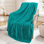 Exclusivo Mezcla Fleece Throw Blanket for Couch, 50x70 Inches Soft Cozy Jacquard Flannel Blankets, Lightweight Fuzzy Plush Warm Throws for Winter, Teal