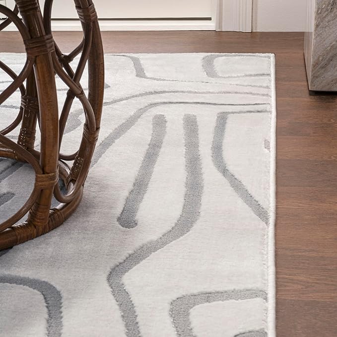 JONATHAN Y Graphic Lines High-Low Indoor Area Rug 3X5 White/Light Gray, Alcina Modern Scandinavian for Living Room, Bedroom, Kitchen, Easy-Cleaning, High Traffic, Pet-Friendly, Non-Shedding SND102C-3