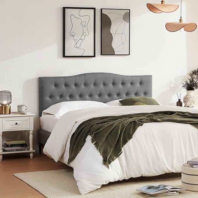Tufted Upholstered Headboard Full Size, Sturdy and Durable Solid Wood Full XL headboard, Fabric Headboard Adjustable Height from 37” to 51”, Modern Button Diamond Design Head Board, Grey
