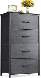 ODK Dresser for Bedroom with 4 Storage Drawers, Small Dresser Chest of Fabric Drawers with Sturdy Steel Frame, Wood Top, Dark Grey