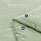 HYMOKEGE Light Green Queen Comforter Set Seersucker 7 Pieces, All Season Luxury Bed in a Bag for Bedroom, Bedding Set with Comforters, Sheets, Pillowcases & Shams