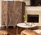 Premium Home 4-Panel Room Divider – Rustic Brown Barn Door, X Pattern Folding Privacy Screen, Partition Wall