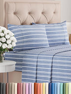 Twin 4 Piece Sheet Set - Comfy Breathable & Cooling - Soft Hotel Luxury Bedding Set with 8-16 Inch Deep Pockets - 1 Flat & 1 Fitted Sheet & 2 Pillowcases - Wrinkle Free & Easy Care - Blue Stripes 3